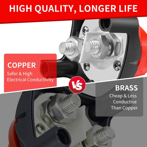 Built Tough Battery Disconnect Switch 12V To 48V DC 275A Waterproof Master Isolator comparison with copper vs brass conductivity