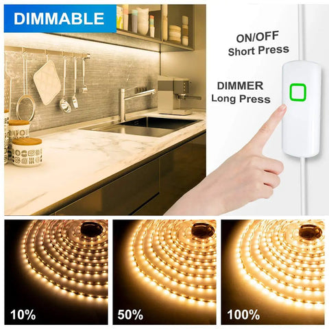 Under Cabinet LED Lighting Kit With Sixteen Point Four Foot Dimmable Tape Light 1050 Lumen Super Bright Warm White 3000K in kitchen