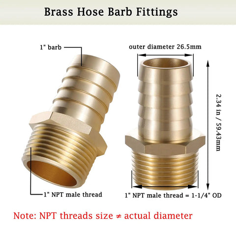 Solid Brass Hose Barb Fitting 1 Inch To 1 Inch NPT Male Adapter For Air Water Fuel And Home Brew Plumbing, corrosion resistant image