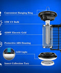 Bug Zapper Outdoor and Indoor Dual Use With UV LED Light 4200V High Voltage Waterproof Insect Killer features and components.