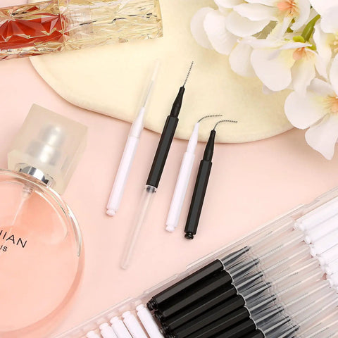 120 Pack Mini Eyebrow Brushes With Caps For Brow Lamination And Lash Extensions Professional Salon Tools, black and white, with box