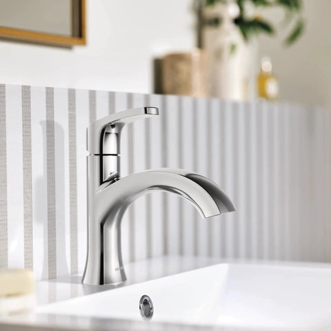 Karis Spot Resist Brushed Nickel One-Handle Single Hole Bathroom Sink Faucet With Optional Deck Plate For Clean Look And Easy Install In Any Modern Bathroom 84346SRN, elegant design on sink
