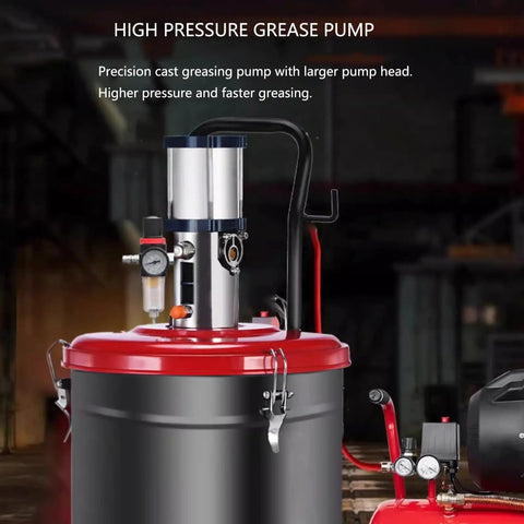Shop Certified Top Tier Pneumatic Grease Pump With 75 to 1 Pressure Ratio And Direct 5 Gallon Drum Fitment, Built Rock Hard For Heavy Duty Crews, Flows Blazing Fast With 16 Foot Air Hose For Stress Free Wrench Sessions