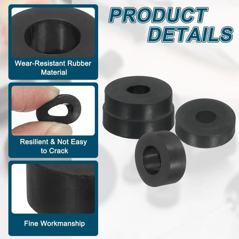 Four Piece Thick Rubber Spacers With Two Inch Outer Diameter Half Inch Inner Bore And Thirteen Sixteenths Thickness displaying details of resilient black rubber material.