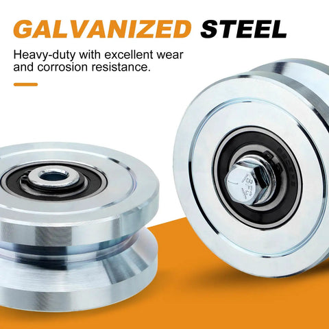 Heavy Duty 4 Inch V Groove Gate Wheels 3000 Lbs Load Capacity Solid Steel Sliding Pivot Caster Galvanized Surface Coating close-up view.