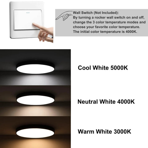 3 color temperatures for 24 Inch Black LED Flush Mount Ceiling Light Modern Large Round Fixture Brighten Up Space 40W Ceiling Lamp