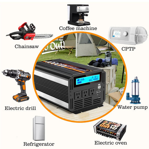 Top Notch 4000 Watt Power Inverter Juices Up Your Rig Converting 12V Dc To 110 Or 120V Ac For Rvs Cars And Off Grid Solar Builds With Wireless Remote Smart Lcd And Fast Charge Ports with various devices.