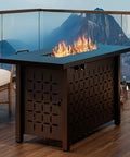 43 Inch Outdoor Gas Fire Pit Table With 50000 BTU Propane Heat Includes Lid And Lava Rock on patio with mountain view