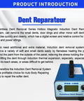 Pro Grade Paintless Dent Removal Kit with Digital Display shown with instructions on how to repair dents.