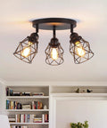 Adjustable Multi Directional Ceiling Light Fixture with E26 Base for Kitchen, featuring black farmhouse iron cage design