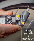 Digital Tire Pressure Gauge With Dual Valve SmartHead for Presta and Schrader, checking bike tire with LCD readout, 250 PSI capacity