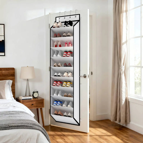 Over The Door 10 Tier White Hanging Shoe Organizer With Deep Pockets Holds 20 To 30 Pairs For Sneakers And Boots Durable Nonwoven Fabric Door Storage