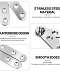 Close-up of 360 Degree Pivot Hidden Door Hinges Set showing stainless steel material, counterbore design, and smooth edges.