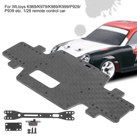 Black Carbon Fiber RC Car Chassis For WLtoys K969 K979 K989 K999 P929 P939 Lightweight Yet Ultra Strong One Twenty Eighth Scale Replacement Part With Screws And Nuts Durable DIY RC Chassis Set For Speed Demons.