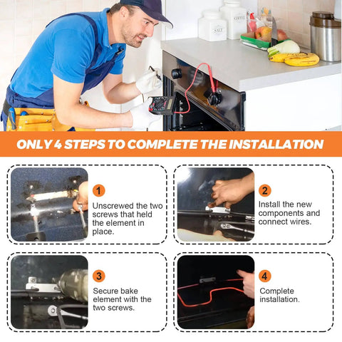 Step-by-step guide for installing Upgraded 2600W 240V Oven Bake Element Replacement For Whirlpool And Kenmore Ovens, WP308180.