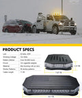 American Flag Pattern Rooftop Strobe Beacon Bar With Controller shown on work truck in snowy conditions featuring specs.