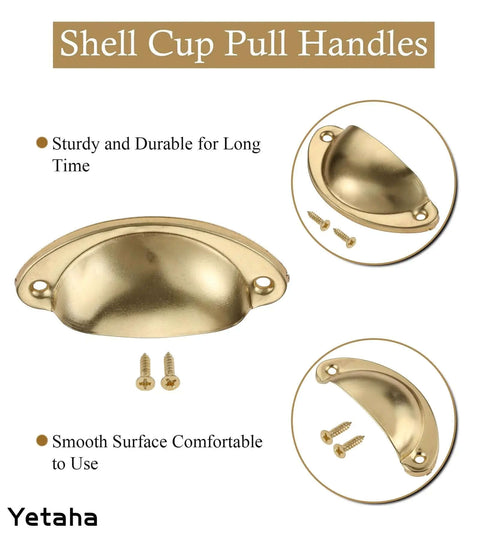 Old School Cool Vintage Brass Cup Knobs With Yellow Bronze Antique Finish For Dresser And Cabinet Drawer Upgrade, smooth surface.