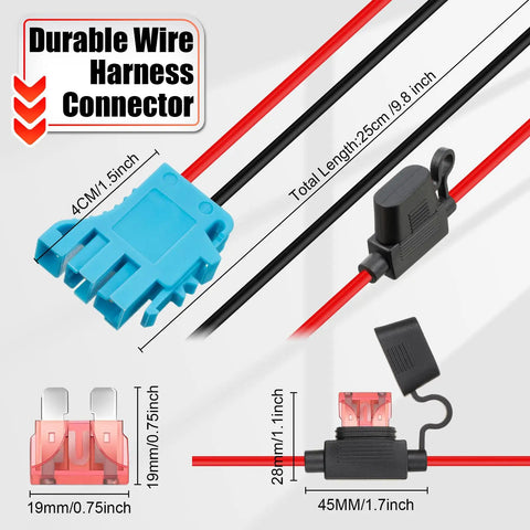 12 AWG Wire Harness Connector Replacement For Peg Perego 12V Ride On Vehicles With Fuse dimensions