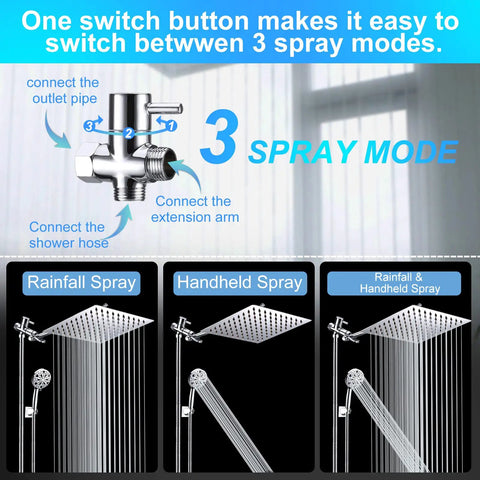 Dual Shower Head Combo: 10-Inch Rain Shower Head With 11-Inch Extension Arm And 10-Mode Handheld Shower Head, Chrome Finish