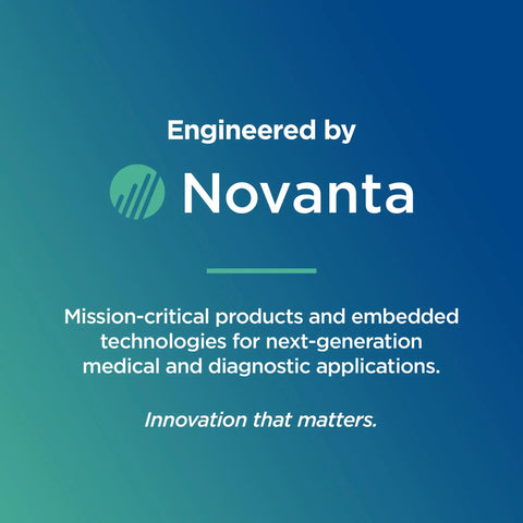 Novanta engineering info text on a blue background with mission-critical products description.
