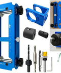 All In One Door Prep System With Adjustable Hinge Jig And Lock Installation Kit For DIY Folks, aluminum router template and tools.