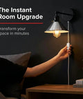 LEDSone Chrome Plug in Wall Sconce E26 Adjustable Cone Shade Wall Light with metal shade and visible plug, perfect for bedrooms.