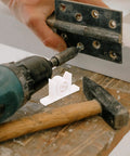Installation of 10 Sets Ball Catch Door Hardware For Cupboard Doors Dual Wheel Latch Kit With Quiet Close next to hinge.