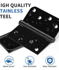 Top Notch Four Inch Ball Bearing Door Hinges In Deep Matte Black With Full Fastener Kit For Buttery Smooth Heavy Duty Exterior Gate And Fence Swing Install Featuring Rounded Or Square Corner Styles Built Tough For Reliable Daily Use showing waterproof, rust-resistant matte black hinges.