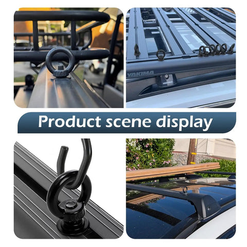 4 Pack T Track Mount Tie Down Anchors for Roof Racks M8 Stainless Steel T Slot Bolts and Rings securing cargo on car