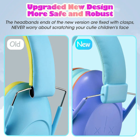 Comparison of old and new Kids Noise Cancelling Headphones With Up To 29dB Noise Reduction, focusing on upgraded headband design.