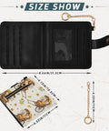 Totally Clutch Vintage Rickshaw Bifold Wallet For Women Featuring Autumn Leaves Motif with gold chain and size details