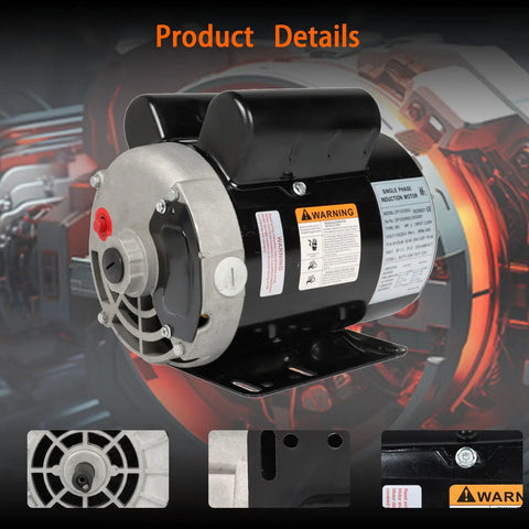 3 HP SPL Air Compressor Motor 56 Frame 3450 RPM Single Phase 60 Hz Five Eighths Shaft 115 230V not standard