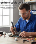 Man using Cordless Soldering Pen With USB Rechargeable 650mAh Battery, Universal Threaded Tips, Three Voltage Levels 2.7V 3.4V 4.2V