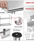 Close-up of All Stainless Steel Prep Table 24 By 48 Inch with rounded corner backsplash, adjustable undershelf, and non-slip mat details