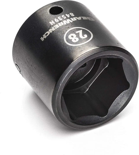 1/2 Inch Drive 6 Point Standard Impact Socket 28mm Off Corner Loading For Reduced Fastener Rounding With Black Oxide Finish