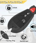 Key Fob Replacement For Dodge Ram 1500 2013 2021 And Ram 2500 3500 4500 5500 Remote Control With GQ4-53T 4 Buttons, Button Function