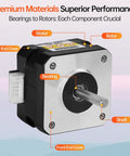 Front view of YEJMKJ NEMA 17 bipolar stepper motor with silver front plate, black housing, and protruding shaft