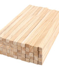 Top Shelf 60 Pack Of 1/2 By 12 Inch Unfinished Paulownia Square Dowel Rods, Super Smooth Wood Strips stacked neatly.