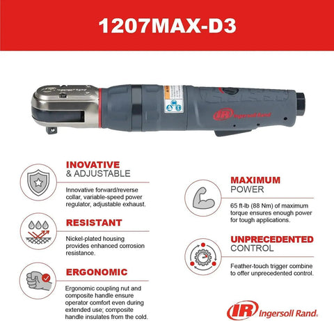 1207MAX-D3 Three Eighths Inch Drive Air Ratchet Wrench with Up To 65 Ft Lbs Torque, Variable Speed Regulator Insights