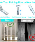 Bi Fold And Sliding Closet Door Repair Kit For Home DIY Use One To One And Three Eighths Inches Thick Doors Up To Fifty Pounds Includes Top And Bottom Brackets Pivots And Guide Wheels For Pocket And Accordion Closets Premium Replacement Parts showing before and after door repair with components.