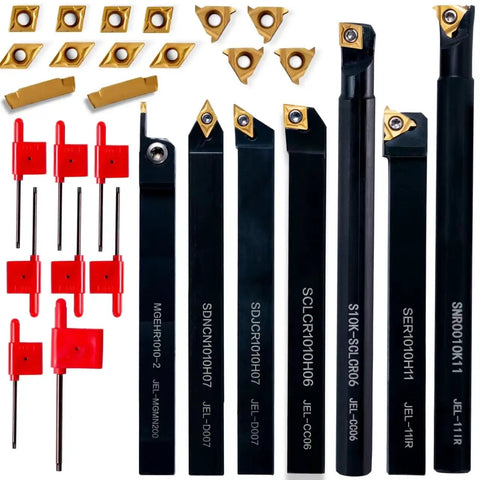Pro Grade Carbide Lathe Tool Set For Turning And Threading, All-In-One 21-Piece Kit With Seven Three-Eighths Inch Shank Turning Holders