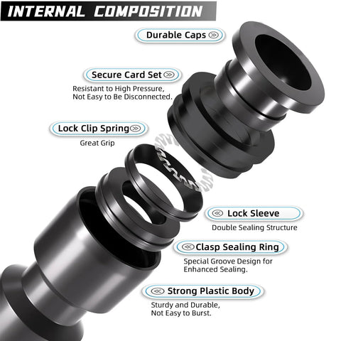 1/4-inch drip irrigation quick-connect fittings, 30-pack; exploded view showing lock sleeve, seal ring, and clip