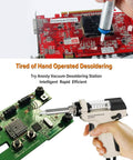 Digital Vacuum Desoldering Station With Built In Vacuum Pump For Pro Grade Desoldering And Rework, removing solder from a circuit board