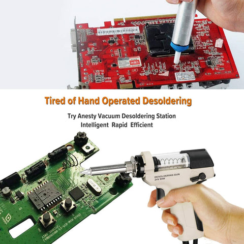 Digital Vacuum Desoldering Station With Built In Vacuum Pump For Pro Grade Desoldering And Rework, removing solder from a circuit board