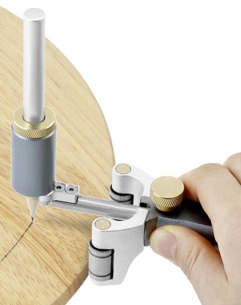 Adjustable Wheel Marking Gauge For Woodworking And Slick Rolling Stainless Steel Scriber drawing a smooth arc on wood surface.