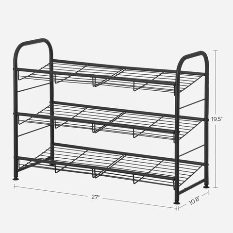 Sturdy 3 Tier Shoe Organizer Rack For Closet And Entryway, Holds Up To 12 Pairs, Metal Shoe Shelf With Adjustable Tilt Angle, Black