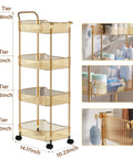 Sleek Clear Acrylic 2 Tier Rolling Utility Cart With Sturdy Handle And Smooth Lockable Wheels Compact Storage Trolley For Kitchen Bathroom Tight Spaces Easy Clutter Control Game Changer with four tiers and storage dimensions.