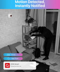 4K PoE Security Camera System With 2TB HDD captures motion alert of intruder in home, shown on smartphone app notification.