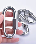Hand holding Alele 10Mm Stainless Steel 3 By 8 Inch Quick Links 4 Pack, showing D shape and locking mechanism