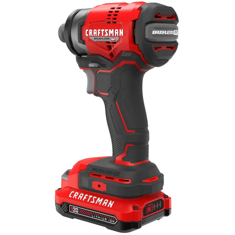 Red and black Brushless Cordless Impact Driver With One Quarter Inch Chuck Battery And Charger Included Delivers Up To 1500 In Lbs Torque